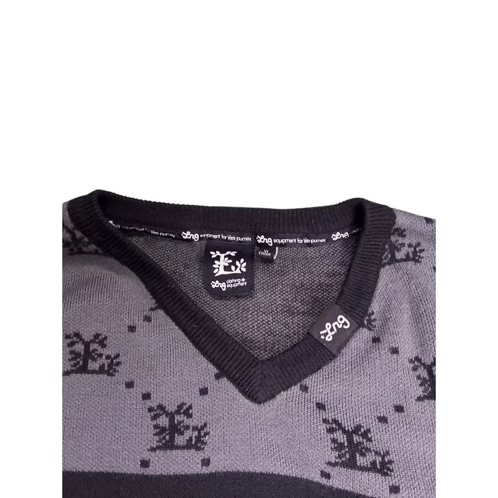 Lifted Research Group LRG All Over Print V Neck Sweater Mens XL Black Gray Y2K